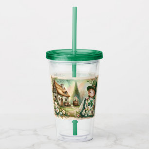 Vaso Acrílico Escena de colcha de retazos de duende de cabaña