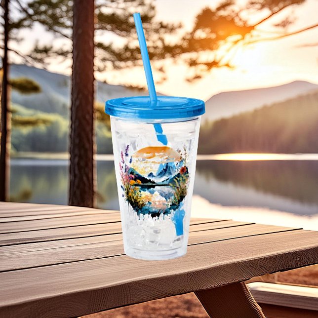 Vaso Acrílico Escena de montaña en acuarela (Subido por el creador)