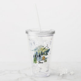 Vaso Acrílico Escena forestal en acuarela personalizada