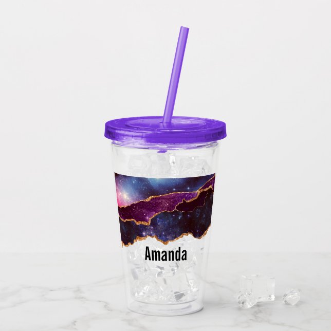Vaso Acrílico Espacio azul y púrpura y estrellas con cinta dorad (Reverso (hielo))