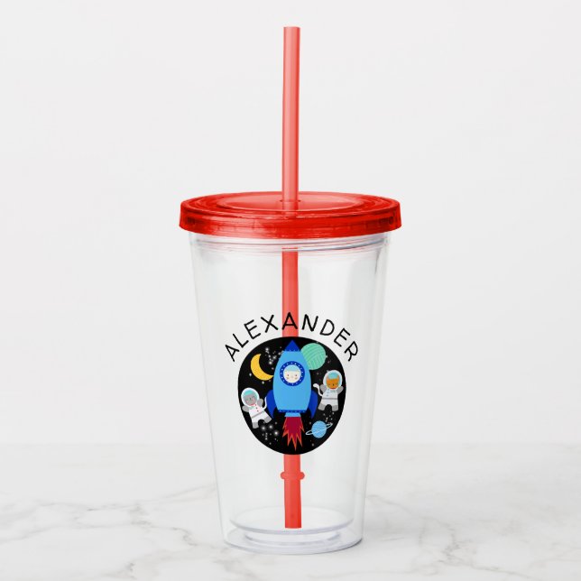 Vaso Acrílico Espacio Ultraterrestre Gato Astronauta Niños Perso (Anverso)