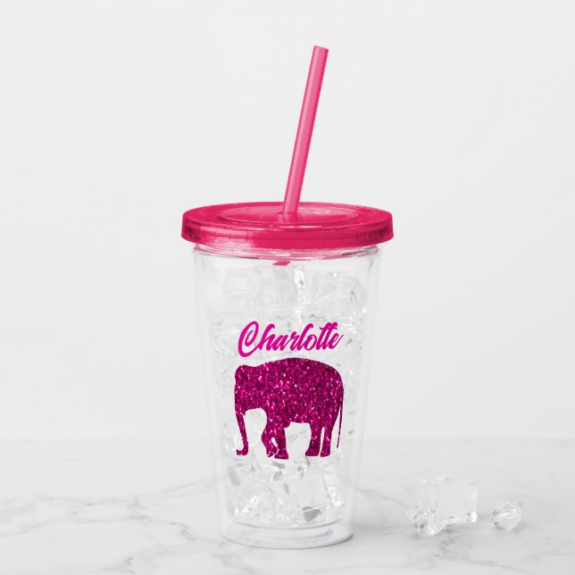 Vaso Acrílico Espeluznante rosa rosado Elephant nombre personali (Reverso (hielo))