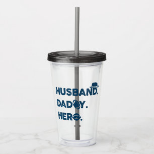 Vaso Acrílico Esposo. Papá. Héroe. Gráfico retro