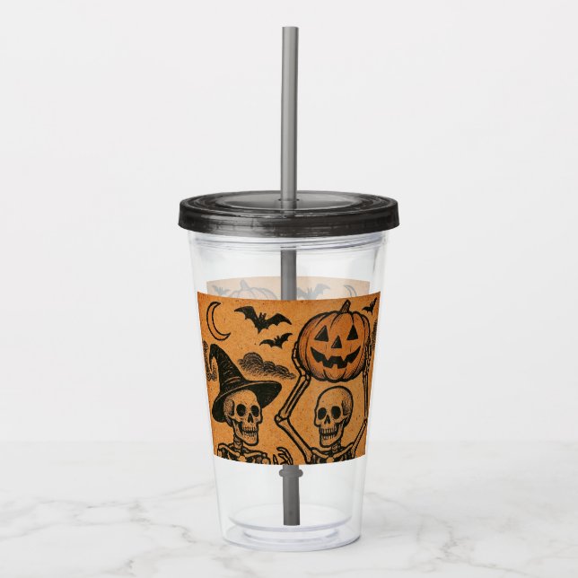 Vaso Acrílico Esqueletos de Halloween vintage/retro (Anverso)