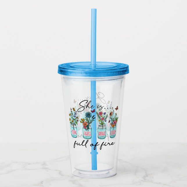 Vaso Acrílico Está llena de fuego - Vibrante potenciación floral (Anverso)