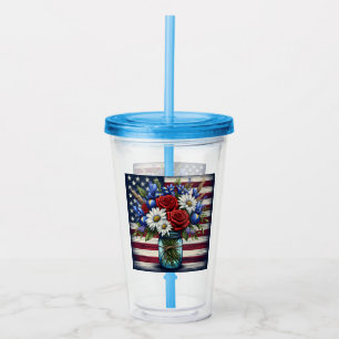 Vaso Acrílico Estados Unidos patriótico, florido y afligido