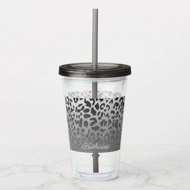 Vaso Acrílico Estampado leopardo del purpurina (Anverso)