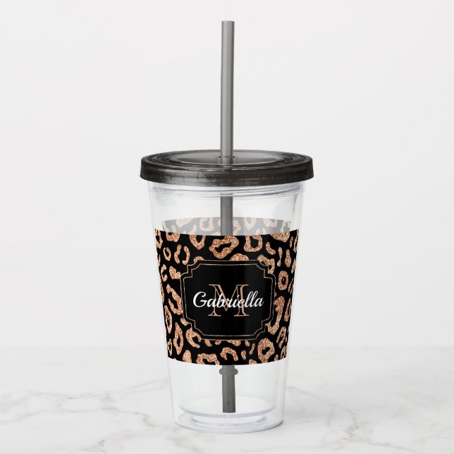 Vaso Acrílico Estampado leopardo del purpurina (Anverso)