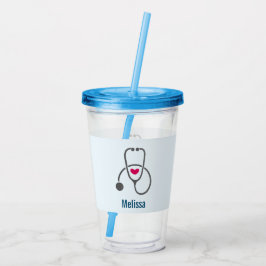Vaso Acrílico Estetoscopio de enfermería gris simple con corazón