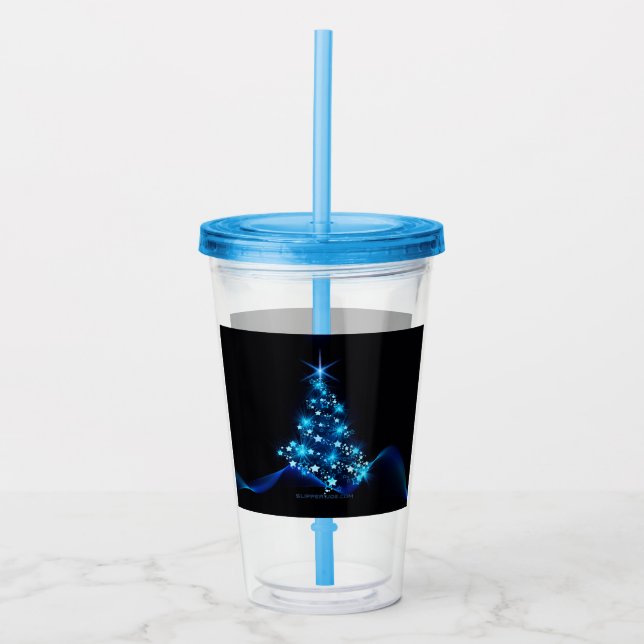 Vaso Acrílico estilizado árbol de Navidad SlipperyJoe azul brill (Anverso)