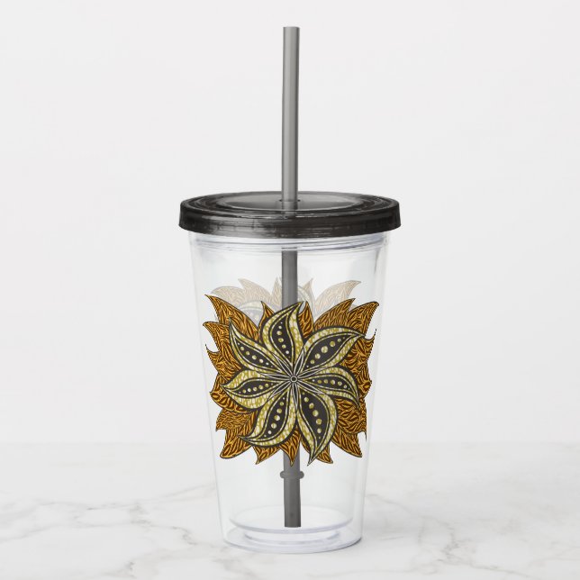Vaso Acrílico Estilo de Batik Floral Resumen Africano (Anverso)