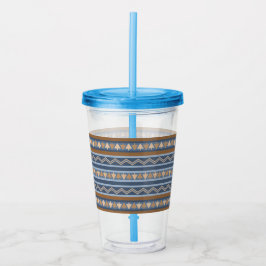 Vaso Acrílico Estilo del Suroeste Azul y Marrón Patrón Geométric