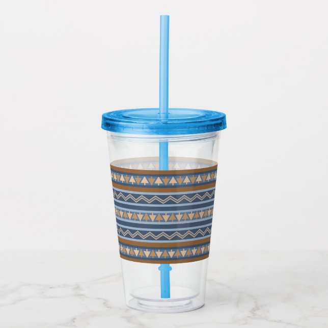 Vaso Acrílico Estilo del Suroeste Azul y Marrón Patrón Geométric (Anverso)