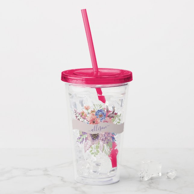 Vaso Acrílico Estrella de agua floral personalizada (Anverso (hielo))