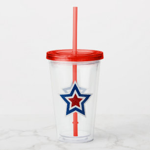 Vaso Acrílico Estrella Roja, Blanca, Azul Brillante 4 de Julio