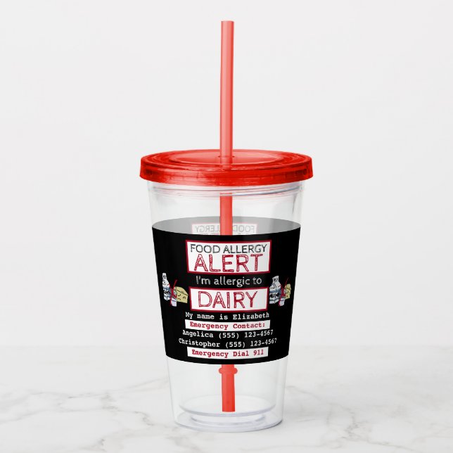 Vaso Acrílico Etiqueta de alerta de alergia a alimentos lácteos (Anverso)