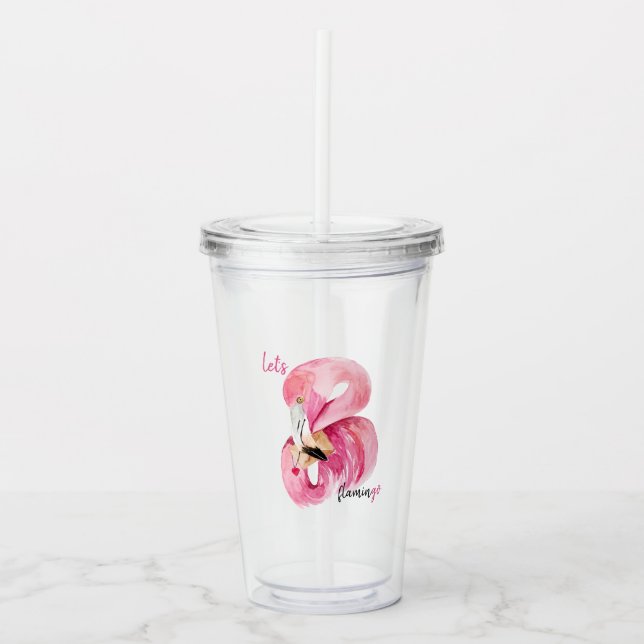 Vaso Acrílico Exótico Rosa Moderno Let's Flamingo Acuarela  (Anverso)