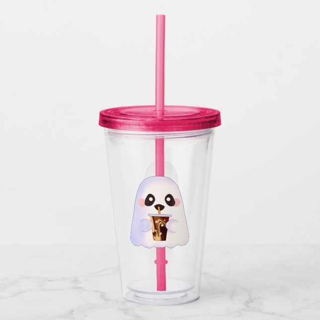 Vaso Acrílico Fantasma Espeluznante Con Café Helado  (Anverso)
