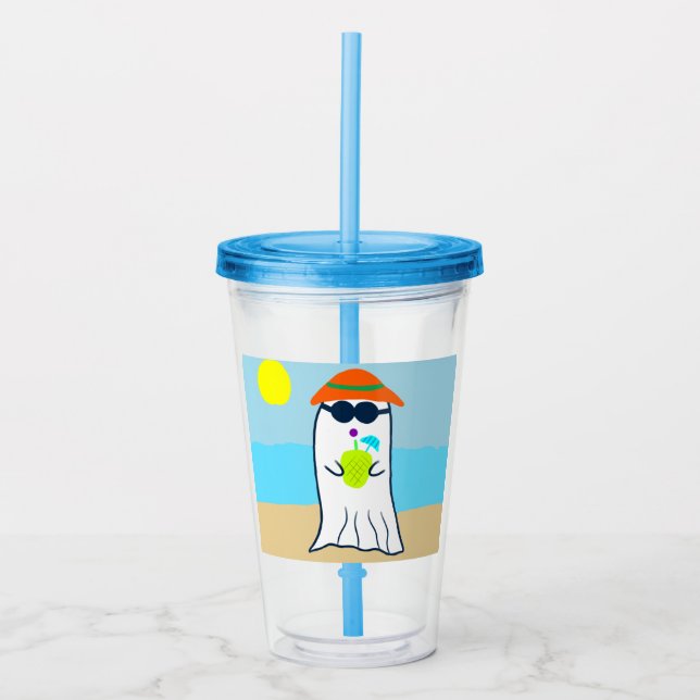 Vaso Acrílico Fantasma veraniega espeluznante en la playa (Anverso)