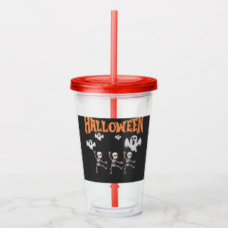 Vaso Acrílico Fantasmas de Halloween y camiseta de esqueletos ba