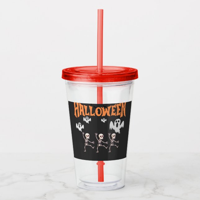 Vaso Acrílico Fantasmas de Halloween y camiseta de esqueletos ba (Anverso)