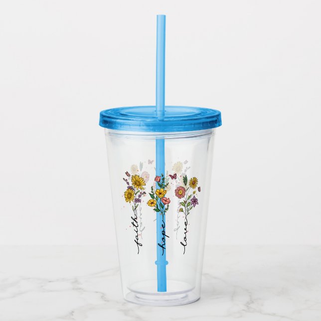 Vaso Acrílico Fe, esperanza, amor - Inspirador florero vibrante (Anverso)