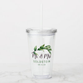 Vaso Acrílico Fecha personalizada para Sr y Sra Foliage