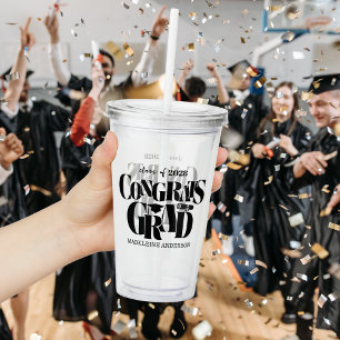 Vaso Acrílico Felicidades Retró Grado Graduación Negro