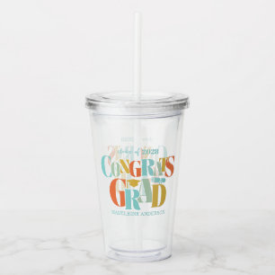 Vaso Acrílico Felicidades Retro Graduado Graduación Negro