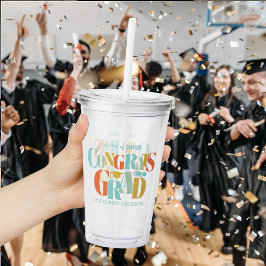 Vaso Acrílico Felicidades Retro Graduado Graduación Negro