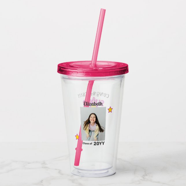 Vaso Acrílico Felicitaciones Super Grad Rosa con estrellas - Edi (Reverso)