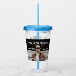 Vaso Acrílico Feliz 20 cumpleaños foto simple añadir nombre fech
