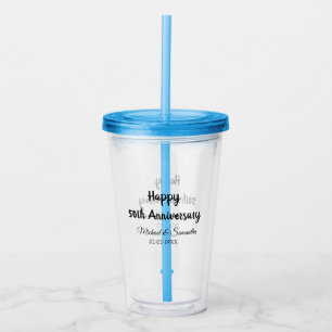Vaso Acrílico Feliz 50° aniversario agregar pareja fecha de matr