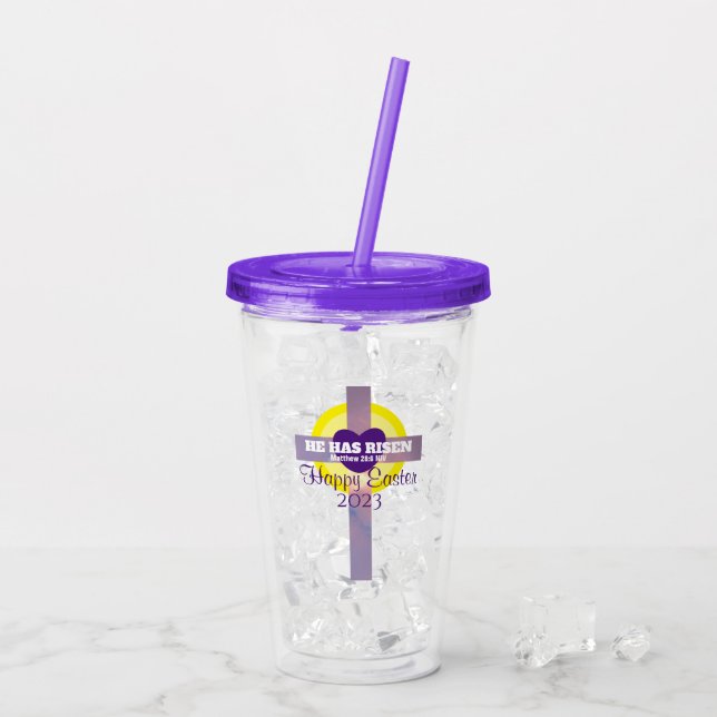 Vaso Acrílico Feliz Año Pascua, Biblia Verse Año Personalizado P (Reverso (hielo))