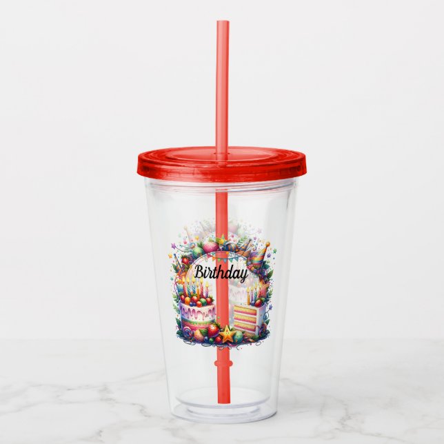 Vaso Acrílico Feliz cumpleaños Gnome Tumbler acrílico (Anverso)