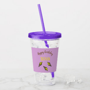Vaso Acrílico Feliz cumpleaños, helado amarillo en morado
