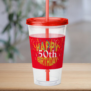 Vaso Acrílico Feliz cumpleaños impresionante Purpurina de oro Co