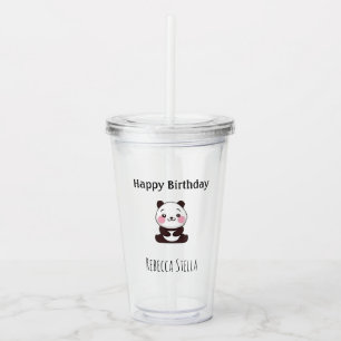 Vaso Acrílico Feliz cumpleaños oso panda lindo amarillo