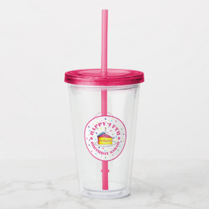 Vaso Acrílico Feliz cumpleaños Polka Dot Candle de Pastel Rosa