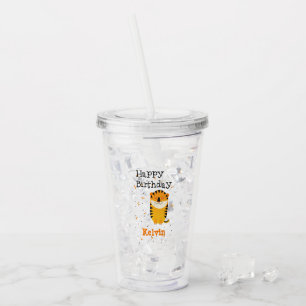 Vaso Acrílico Feliz cumpleaños tigre lindo nombre personalizado
