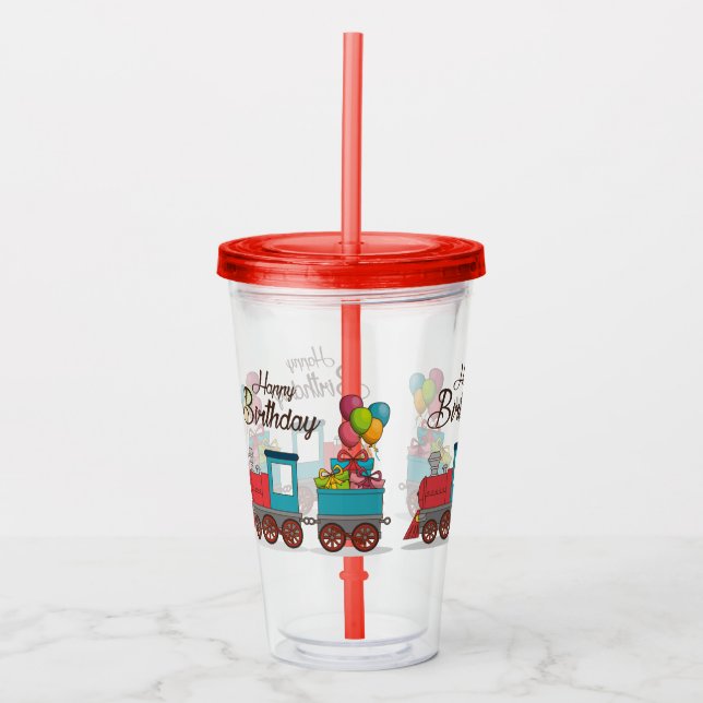 Vaso Acrílico Feliz Cumpleaños Tren  (Anverso)