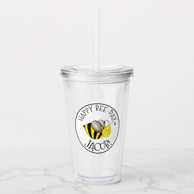 Vaso Acrílico Feliz Día de la Abeja Amarillo Favor de cumpleaños (Anverso)