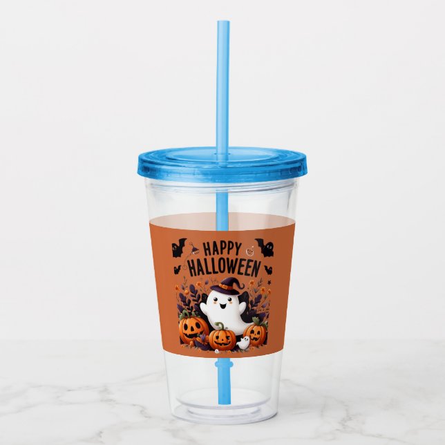 Vaso Acrílico Feliz festival de arte de Halloween con fantasmas  (Anverso)