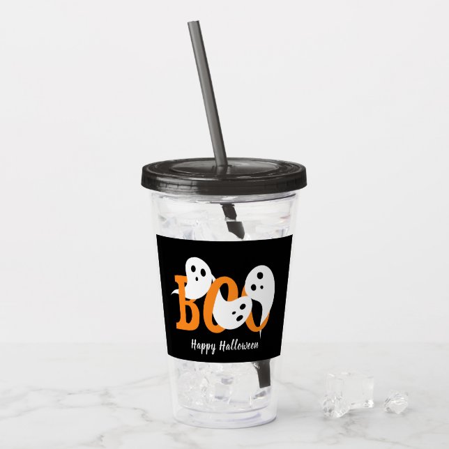 Vaso Acrílico Feliz Halloween Boo Fantasma Negro (Anverso (hielo))