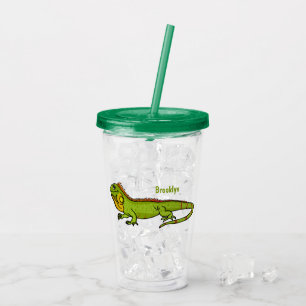 Vaso Acrílico Feliz ilustracion personalizado de iguana verde