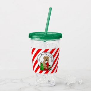 Vaso Acrílico Feliz Navidad 2 Goldendoodle (rojo dorado) Cute