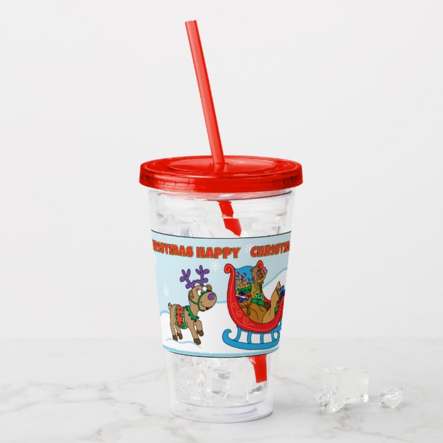 Vaso Acrílico Feliz Navidad a los renos de Santa Claus (Anverso (hielo))