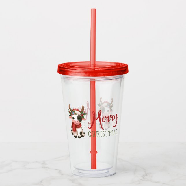 Vaso Acrílico Feliz Navidad linda vaca (Anverso)