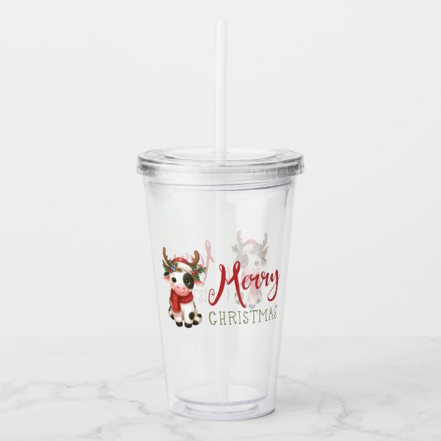 Vaso Acrílico Feliz Navidad linda vaca (Anverso)