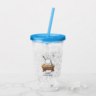 Vaso Acrílico Feliz Navidad Natividad Niño Jesús Snowman
